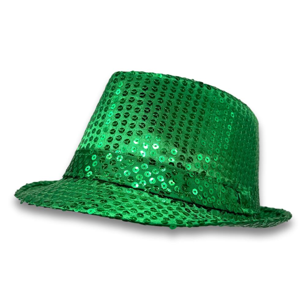 Green Short Brim Style Glittery Sequins Fedora Panama Party Beach Summer Hat